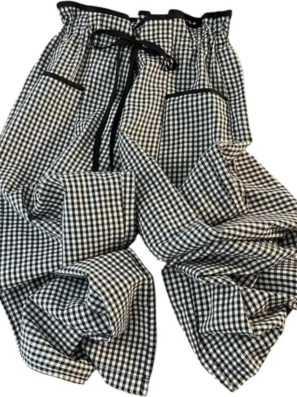 Gingham Plaid Loose Pants Trousers With Pockets